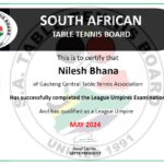 Nilesh Bhana - SATTB League Umpire Certificate